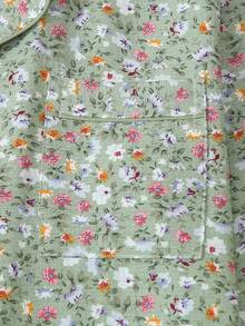 Conjunto de pijama de 2 piezas con estampado floral pequeño, top de manga larga con botones y cuello de solapa dulce y lindo, pantalones, ropa de dormir y ropa de estar en casa para mujer - Verde - Ver 6