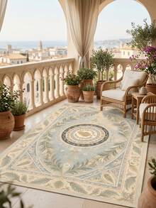 1PC Palm Leaf Floral Pattern Faux Cashmere Machine Washable Area Rug, European Classical French Palace Luxury Vintage Rectangular Soft Carpet, Living Room Bedroom Home Decor, All Season, Aesthetic Home Decoration - Multicolor - View 6