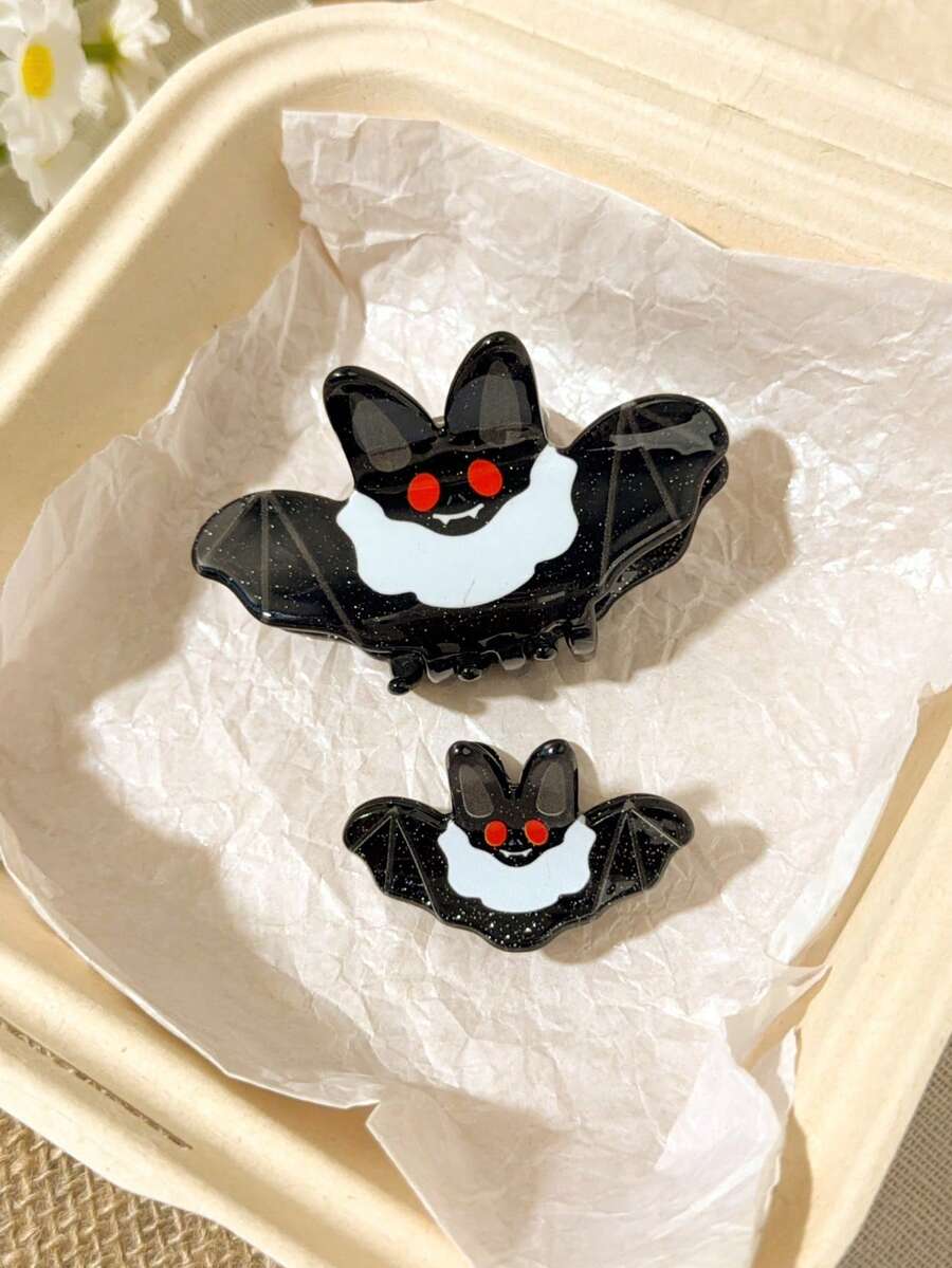 2pcs Creative Ghost & Dice Hair Clips, Black Marble Pattern Acrylic Claw Clips, Women's Halloween Style Personalized Hair Accessories - Multicolor - View 1