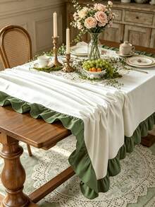 1PC Mori Style Moss Green Ruffle Edge Tablecloth, Rustic Vintage Decorative Dust Cover, Suitable For Dining Room, Patio, Afternoon Tea, Dining Table, Mori Style Wedding, Birthday Party, Photography Backdrop Decoration - Green - View 3