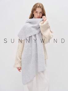 1pc Women's Solid Color Polyester Fashion Soft Knit Scarf For Daily Use - White Ash - View 1