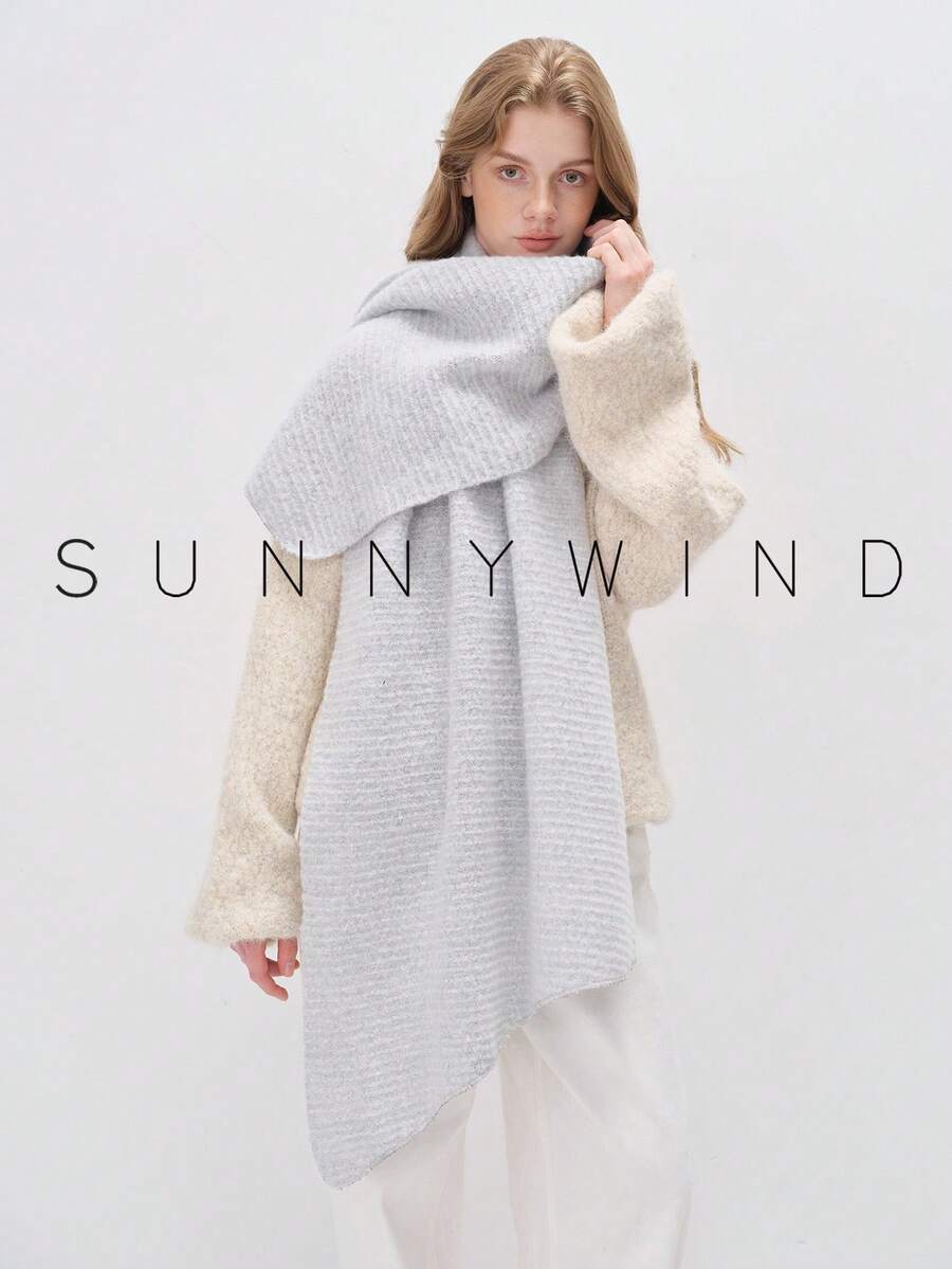 1pc Women's Solid Color Polyester Fashion Soft Knit Scarf For Daily Use - White Ash - View 1