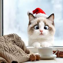 BRUP 1PC Cute Peeking Cat Christmas Static Window Stickers,Tabby Cat With Santa Hat Electrostatic Glass Clings,Xmas Holiday Decor For Home, Shop And Window - Multicolor - View 5