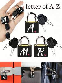 Pink Heart & White Letter Pattern Portable Small Luggage Padlock, Padlock With 2 Keys, Black Shell Luggage Lock, Compact & Sturdy, Luggage Lock, Mini Luggage Padlock, Travel Bag Metal Key Lock, Durable, Small Brass Lock With Shell, Backpack, Suitcase, Laptop Bag, Back To School, Graduation Gift - Multicolor - View 1
