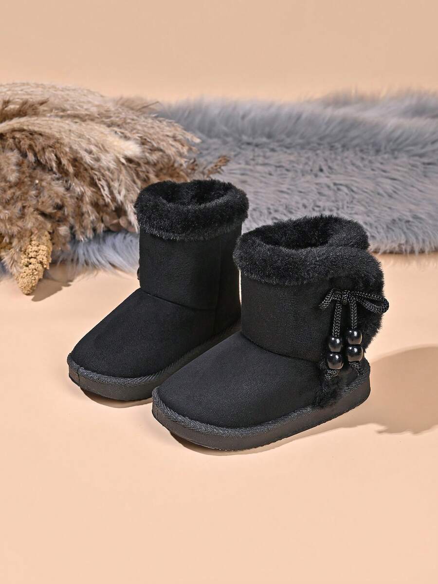 Sepatu Bot Salju Anak-Anak Terbaru dengan Hiasan Rumbai dan Pita - Hitam - View 1