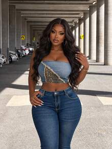 Women's Plus Size Slim Fit Denim Jeans With Pockets, Mid-Stretch Basic Casual Style - Blue - View 3