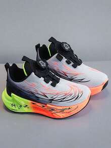 1 Pair Kids Rotating Buckle Sports Shoes Gradient Flame Mesh Lightweight Non-Slip Running Shoes For Mid-To-Large Children Spring/Autumn - Orange - View 2