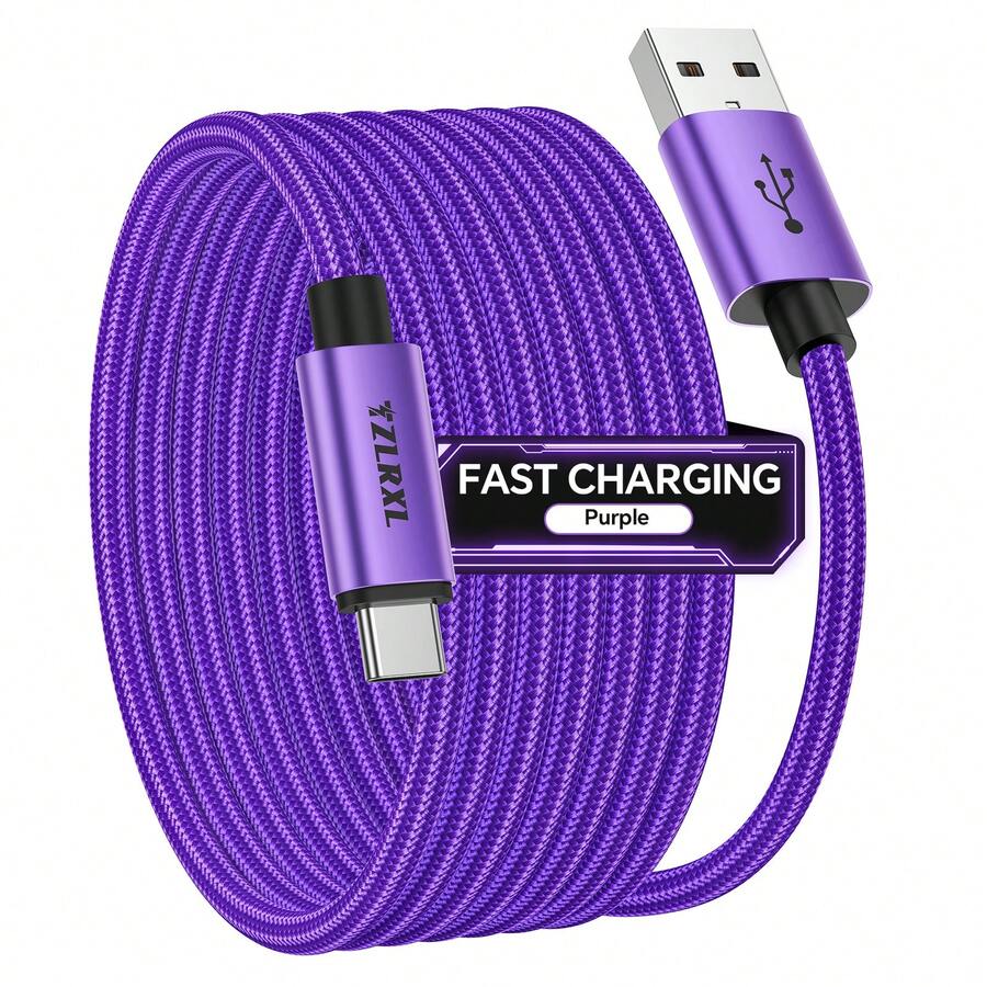 最新 USB-C 超快充數據線，100.58cm/201.17cm 編織 USB-C 線，相容於 MacBook/ 及其他設備 - 紫色 - 查看 1
