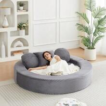 A Versatile 4-In-1 Sofa Bed, Ideal For Compact Living Spaces, That Can Be Used As Both A Semi-Circular Sofa And A Round Daybed, Two Round Cushions And One Square Cushion - Grey - View 10