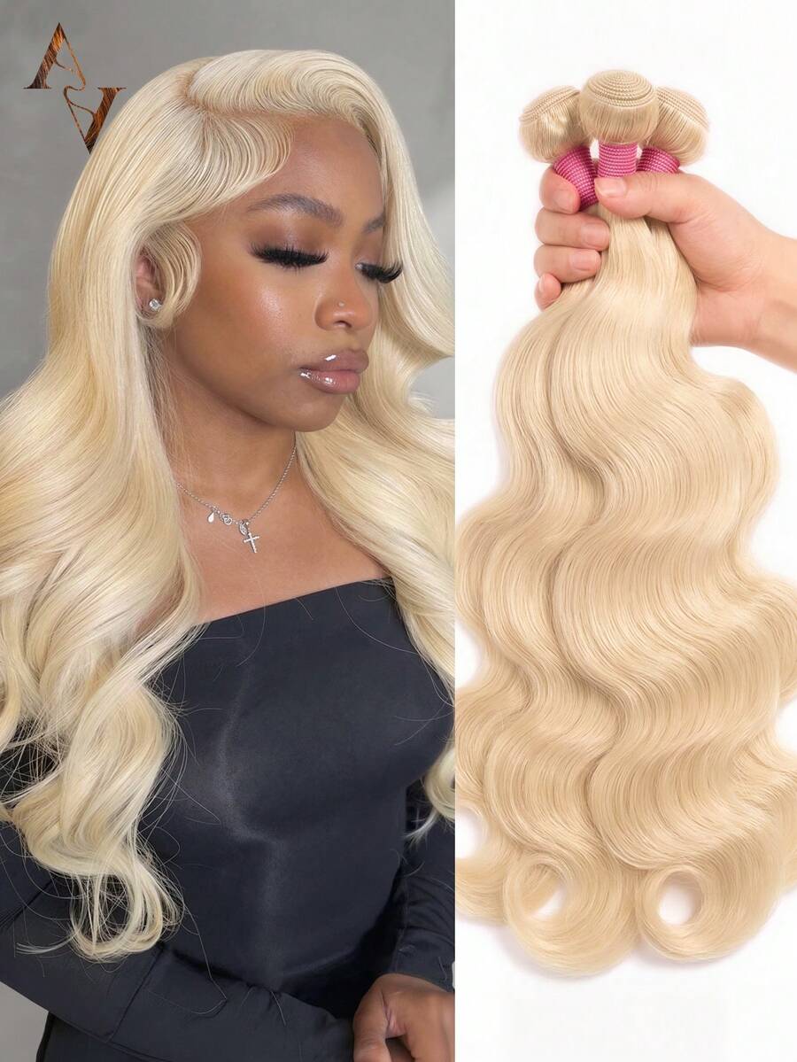 ARABELLA 1PC & 3Pcs Body Wave Bundles #613 Blonde Skin-Like Real Transparent Lace 16-26 Inch 100% Human Hair Extensions Lembut & Tidak Kusut Rambut Manusia Perawan yang Belum Diproses untuk Wanita Penggunaan Sehari-hari - S613 - View 1