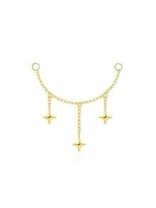 1pc 925 Sterling Silver Star Dangle Earring Chain Industrial Barbell Triple Stars Charm Chain/18K Gold Plated Helix Conch Lobe Nose Piercing Chain - Gold - View 6