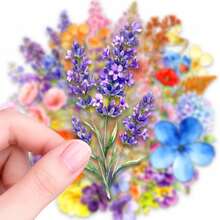 50pcs Fresh Watercolor Floral & Grass Doodle PET Stickers, Suitable For Decorating Journals, Phone Cases, Notebooks, Tablets, Skateboards, Guitars, Party Packaging, Water Bottles And Luggage - Multicolor - View 8