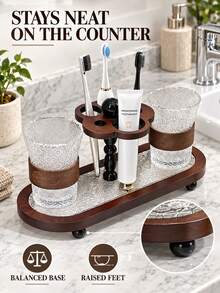 1pc Vintage Toothbrush, Toothpaste And Toothbrush Holder With Integrated Mouthwash Cup |, Floor Standing, Includes Toothbrush Holder, Toothpaste Squeezer, Mouthwash Cup, Suitable For Bathroom And Washroom - Multicolor - View 1
