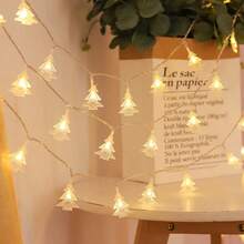1PC 10/20LED 1.5/3M Warm White Christmas Tree String Lights For Room Decor, Bedroom Decor, All Season Holiday Decor, Fairy Tale Style String Lights, Christmas Festival Lights, Winter Lights [Battery Box] - Warm white light - View 3