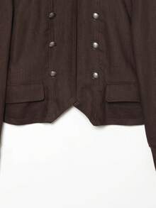 Women's Double-Breasted Napoleon Military Style Open Front Jacket - Chocolate Brown - View 7