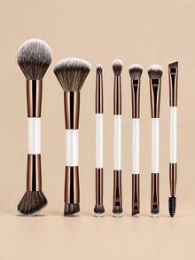 7Pcs Double Ended Makeup Brush Set,Soft Synthetic Hair Foundation Blush Eyeshadow Eyebrow Brushes,Professional Makeup Tools,Ideal Holiday Gift For Women,Makeup Gift Set For Birthday Christmas Party - Multicolor - View 8