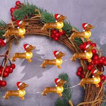 20/30LED Battery Operated Burgundy Dachshund LED Copper Wire String Lights, Warm White Cute Dog Fairy Lights, Christmas Indoor Decor For Xmas Tree, Fireplace, Bedroom & Window - Dachshund String Lights - View 1