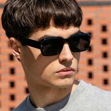 Vintage Rectangular Frame Sunglasses Unisex Plastic Fashion Classic Style Decorative Outdoor Travel Beach Vacation UV Protection Glasses - Black - View 1