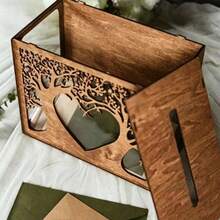 Warm Wedding Card Box With Acrylic Window, Wooden Gift Card Box, Suitable For Wedding Decoration Reception, Rustic Brown Wooden Money Collection Box, Suitable For Wedding Decoration, Baby Shower, Birthday, Graduation Party - one-size - View 4