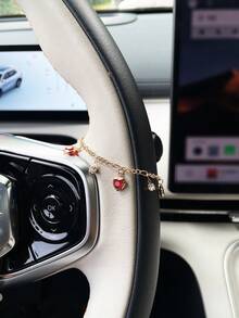 Tassel Heart Cherry Car Steering Wheel Pendant, Car Interior Steering Wheel Decoration Chain, Car Steering Wheel Interior Accessory, Car Hanging Ornament - A - View 6