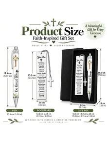 3pcs Christian Gift Set, Includes Stainless Steel Bookmark With Bible Verse (With Cross Charm), Inspirational Ballpoint Pen And Gift Box, Suitable For Men, Women, Teachers, Students And Friends As Religious Faith Gift - Christianity - View 2
