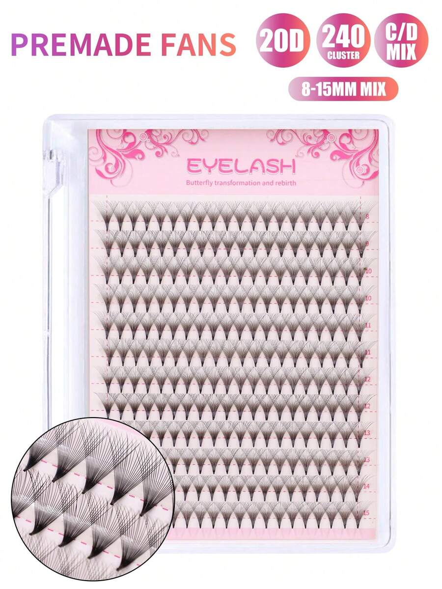 20D Pre-Made Voluminous Eyelash Extensions, C/D Curl, Pointed Base, Pre-Made Fan Lashes, Cluster Lashes, Individual Lashes, False Eyelashes - View 1