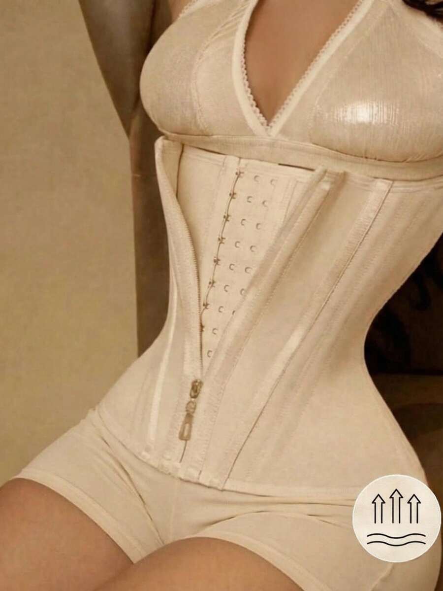1pc Front Zipper Waist Cincher, Women's Shapewear, Colombian Style Waist Trainer - Champagne - View 1