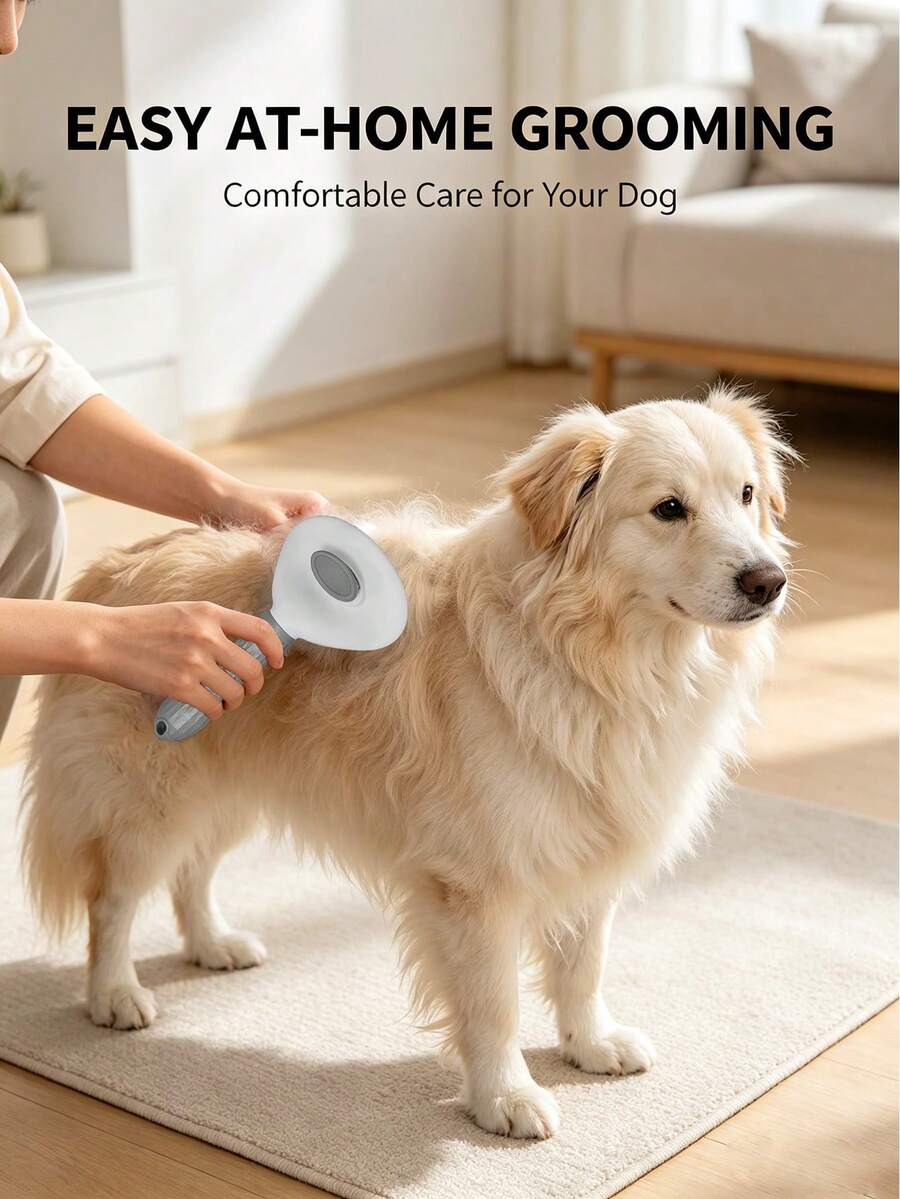 Self-Cleaning Slicker Brush For Dogs & Cats, Pet Deshedding Brush For Loose Fur, Tangles & Hair Removal, One-Click Cleaning Grooming Comb With 60° Angled Stainless Steel Pins For Long & Short Hair