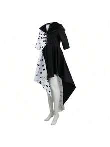 101 Dalmatians Role Play Costume, Black And White De Vil Spotted Performance Outfit, Halloween Party Costume - Black - View 3
