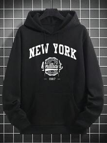 DOPE | 美式學院風 NEW YORK 1987 印花黑色連帽衛衣 男士復古連帽上衣品牌上衣 - 黑色 - 查看 8