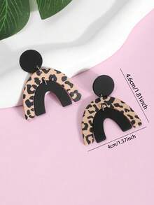 New Geometric Pattern Leopard Print Earrings, Perfect For Autumn/Winter Wear, Elegant And Fashionable - Multicolor - View 2