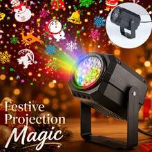 Proyector LED de Navidad Multifuncional Alimentado por USB con 16 Patrones - Diseño Navideño Giratorio, Adecuado para Decoración Navideña Interior y Exterior, Fiestas - negro - Ver 7