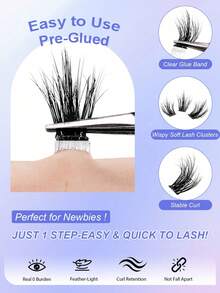 Segmented False Eyelashes With D-Curl Design, Specially Designed To Create "Cat Eye" Makeup Effect. These Single-Cluster Lashes Provide A Professional DIY Eyelash Extension Effect And Are Easy And Convenient To Wear, Allowing You To Easily Create A Charming Eye Makeup Look At Home. - D - View 4