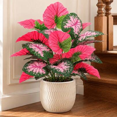 2pcs Premium Artificial Plants, Artificial Red Palm Plants, Faux Tropical Greenery, Suitable For Home Decor, Bedroom Decor, Home Decoration, Room Decor, Office, Wedding, Garden, Patio, Balcony - Pots Not Included