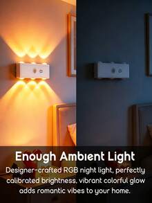 YITUMU 400mAh Rechargeable Smart Motion Sensor Wall Light, 3-Color White + RGB Magnetic Wall Lamp, Bedroom Atmosphere Night Light, Holiday And Party Decoration (1/2/4pcs) - Multicolor - View 10