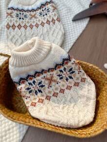 Beige Snowflake Pet Sweater, Small Dog Clothes, Small Dog, Kitten, Teddy, Bichon, Maltese, Autumn/Winter, Christmas Holiday Warmth - Beige - View 1