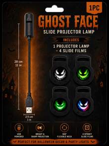 Halloween Ghost Face & Palm Effect Light, 7 Pattern Styles Including Green White Colorful Ghosts And Palm Designs, 360° Rotating USB Lamp With Multiple Pattern Discs For Bedroom Ceiling Decor - Black - View 12