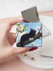 1PC Ins Cat Pet Series Portable Vanity Mirror, Foldable Lightweight Ultra-Thin Convenient Hand Mirror, PU Leather, Suitable For Multiple Scenarios And All People, Foldable Small Square Mirror, Pocket Mirror, Fresh Cat And Flower Print Design, Exquisite Handheld 180° Flip Cover Multi-Function Mini Mirror, Compact Mirror, Mirrors, Daily, Holiday, Birthday, Valentine's Day, Mother's Day, Small Bag Companion, Pocket, Can Be Placed Anywhere - Multicolor - View 9