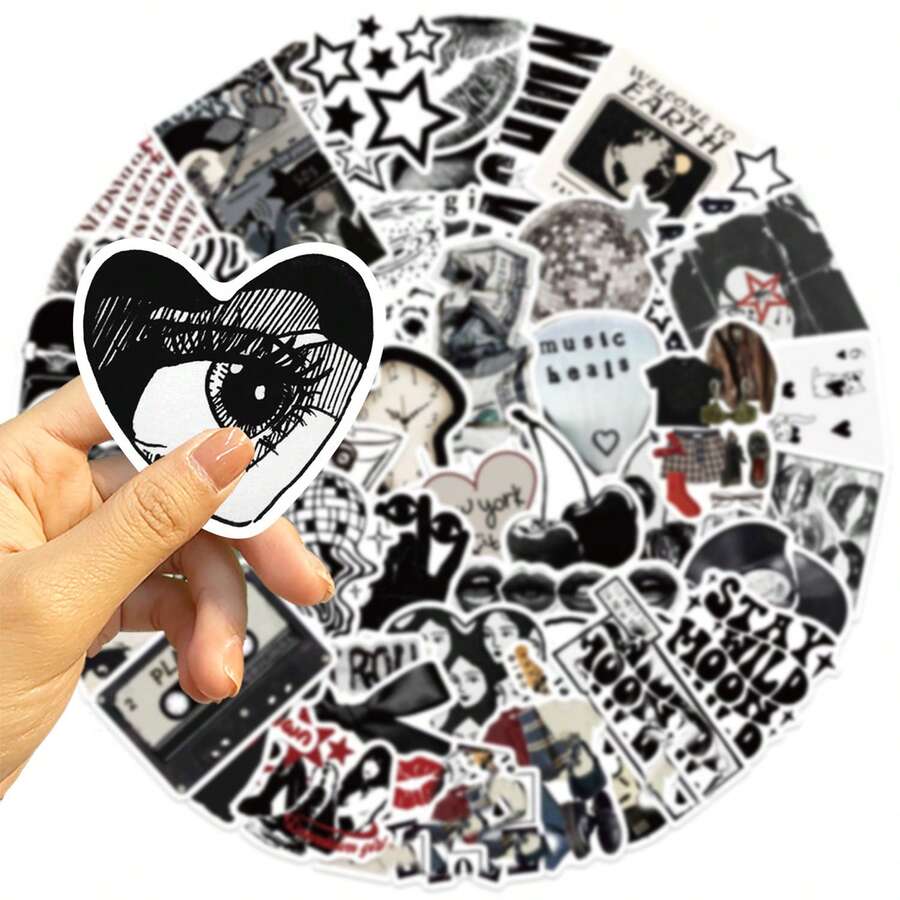 somoving 50 buah Stiker Kolase Seni Hitam Putih, Pola Berani, Elemen Vintage dan Tata Letak Ekspresif, Stiker Dekoratif Vinyl Estetika Visual Kreatif, Cocok untuk Dekorasi Laptop, Ponsel, Gitar, Botol Minum, Mobil - MultiWarna - View 1