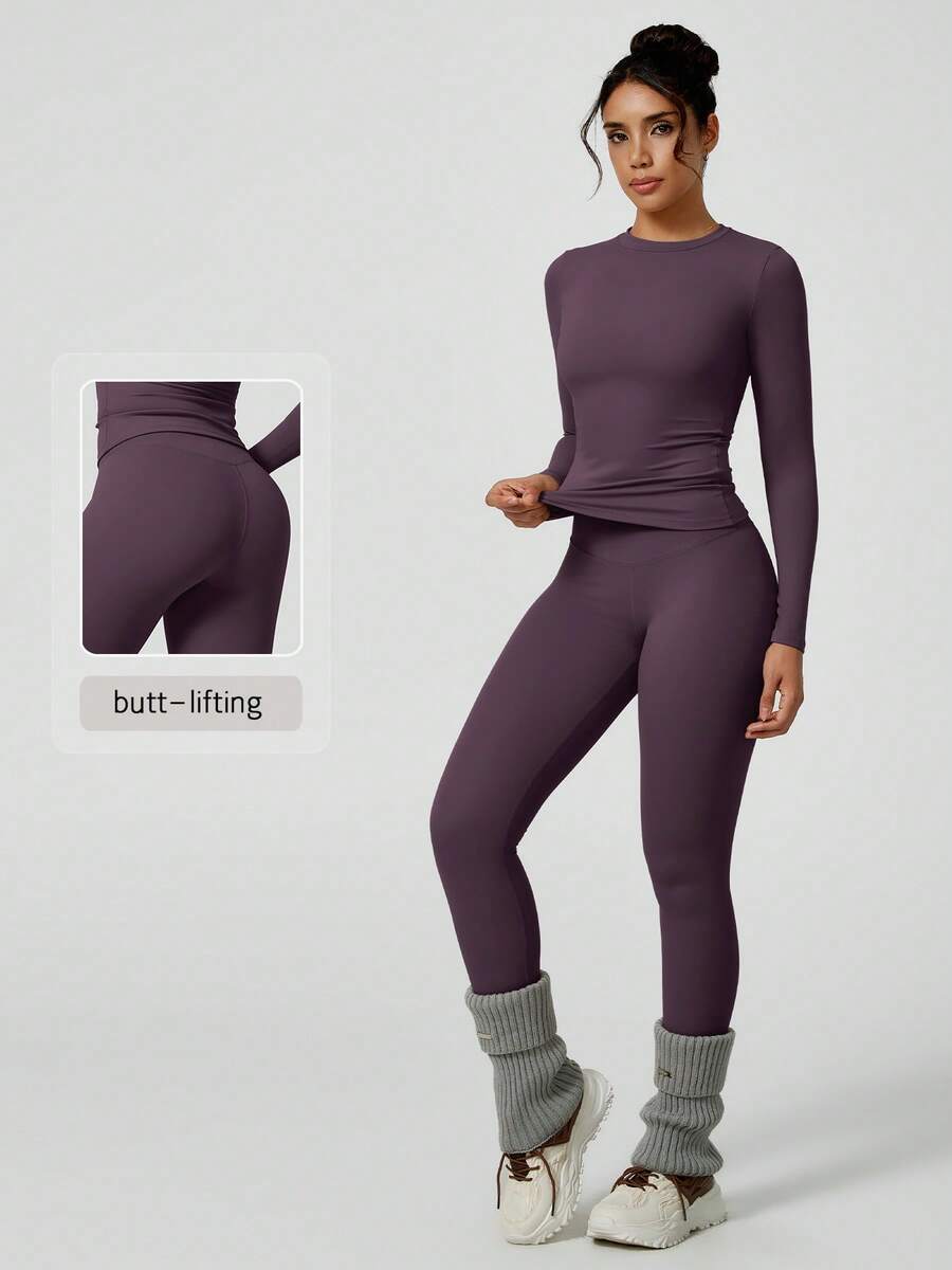 NcmRyu 1 Set Women's Elastic Lifting Shaping Sexy Long Sleeve & Long Pants Sportswear Spring