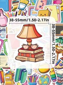 50Pcs Cute Stationery Stickers For Students, Cartoon School Supply & Art Material Decals, Decor Decals For Scrapbooking, Water Bottle, Laptop, Notebook & DIY Study Room Decor - Multicolor - View 5