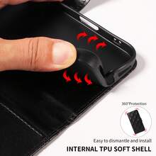 eaacaa PU Leather Flip Wallet Phone Case Compatible With Apple 18ProMax/18Pro/18/17e/17ProMax/16ProMax/16Pro/16Plus/15ProMax/15plus/13ProMax/13pro/14ProMax/14Pro/14plus/12ProMax/12Pro/11ProMax/14/13/12/11/7/8/X/XS/XR Series, S26ultra/S25ultra/S24ultra, A5/ G06, Full Coverage Multi-Protection Phone Protective Cover - Black - View 8