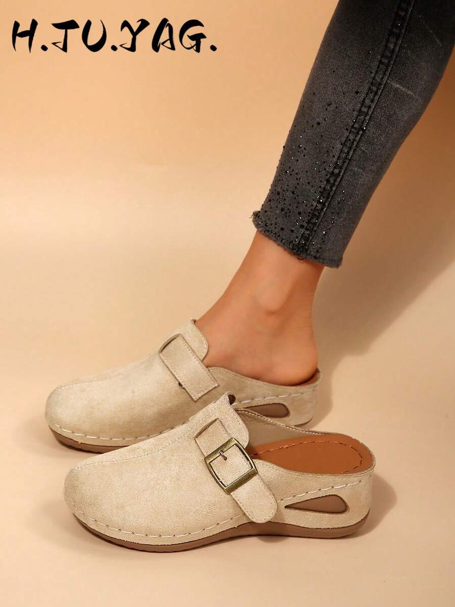 Fashionable Women's New Wedge Heel Thick Sole Closed Toe Mule Slippers, Lightweight Comfortable Soft Bottom For Home And Walking, Spring/Autumn