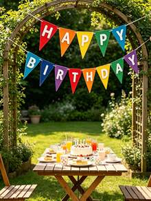 Colorful Felt Birthday Triangle Bunting Garland, Pre-Assembled (Not For Individual Wear), Includes "Happy Birthday" Letter Banner, Double-Layer Design, Suitable For Birthday Party Decoration - A - View 7
