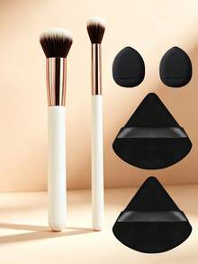YZIMENG 2pcs/6pcs 2 Soft Makeup Brushes And 4 Powder Puffs Set, Foundation Brush, Eyeshadow Brush, Triangle Powder Puff, Fluffy Makeup Brushes For Blending And Setting Powder, Makeup Tool Set For Women's Daily Makeup - Black and White - View 7