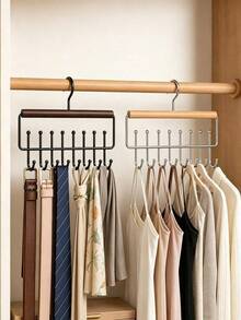 1/2pcs Multi-Function Solid Wood Storage Rack With 16 Rotatable Non-Slip Solid Wood Hooks, Pull-Out Closet Organizer, Suitable For Clothes, Hats, Underwear, Tank Tops, Belts And Ties, Space-Saving For Home And Dorm Wardrobe - View 7