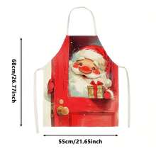 1pc Christmas Santa Claus Pushing Door Gift Print Apron - Sleeveless Design, Durable And Comfortable Fit, Featuring Santa Claus Pushing Door With Exquisite Gift Box And Snowfall Pattern, Suitable For Cooking, Baking And Home Cleaning, Household Cleaning, Housework Apron, Hand-Painted Handmade Gardening Apron, Fun Holiday Gift - Red - View 13