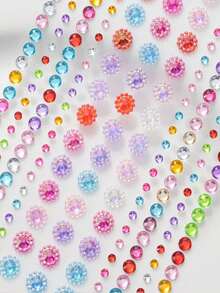 1pc 3D Rainbow Rhinestone Face Sticker, 1pc Acrylic Shiny Heart Sticker, Self-Adhesive Rhinestone Design, Suitable For Makeup And Clothing, Colorful Rhinestone Face Stickers, Perfect For Valentine's Day, Holidays, Parties And Events - Multicolor - View 7