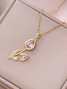 1 pieza Collar de tulipán versátil y lindo de moda, diseño único, accesorio resistente a la decoloración, cadena para la clavícula de niñas - Multicolor - Ver 4