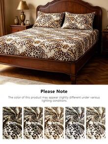 Blissful 2/3pcs Leopard Print Bedding Set, Fresh Style, Suitable For Bedroom, Guest Room, Dormitory (Boy/Girl Dorm Bedding), Set Includes: 1 Elastic Fitted Sheet + 1/2 Pillowcase (Inner Core Not Included) - Multicolor - View 4